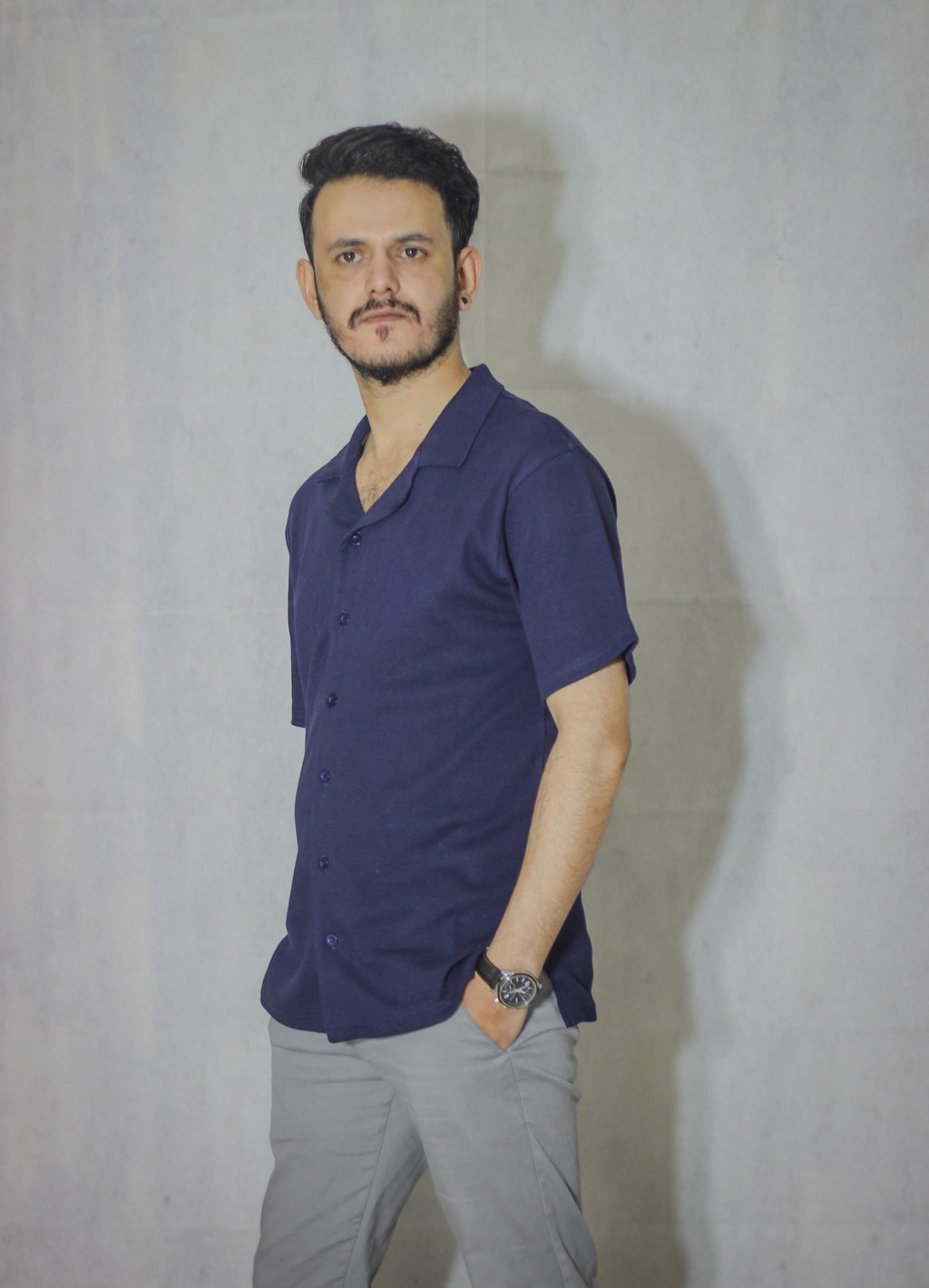 Navy blue Cuban Collar