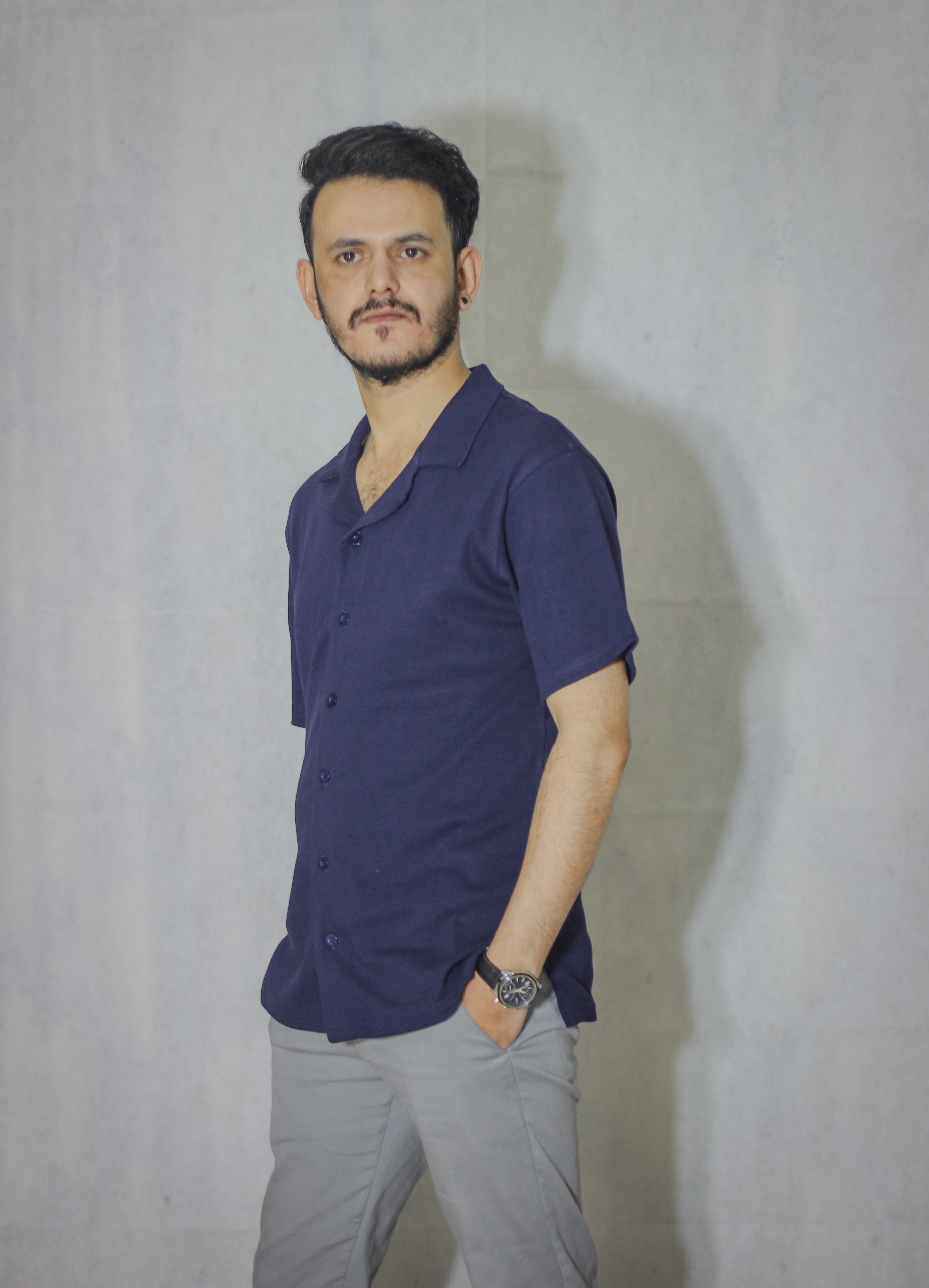 Navy blue Cuban Collar